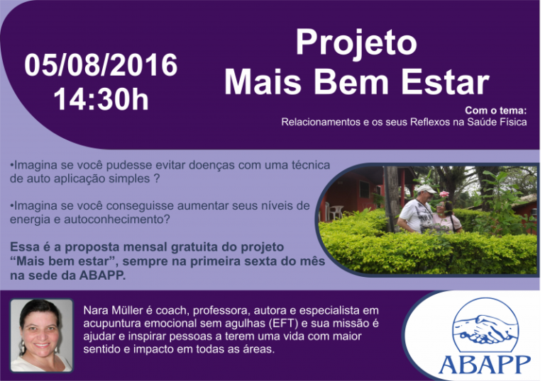 Projeto Mais Bem Estar vai trazer palestra sobre Relacionamentos e Seus Reflexos na Saude Fisica